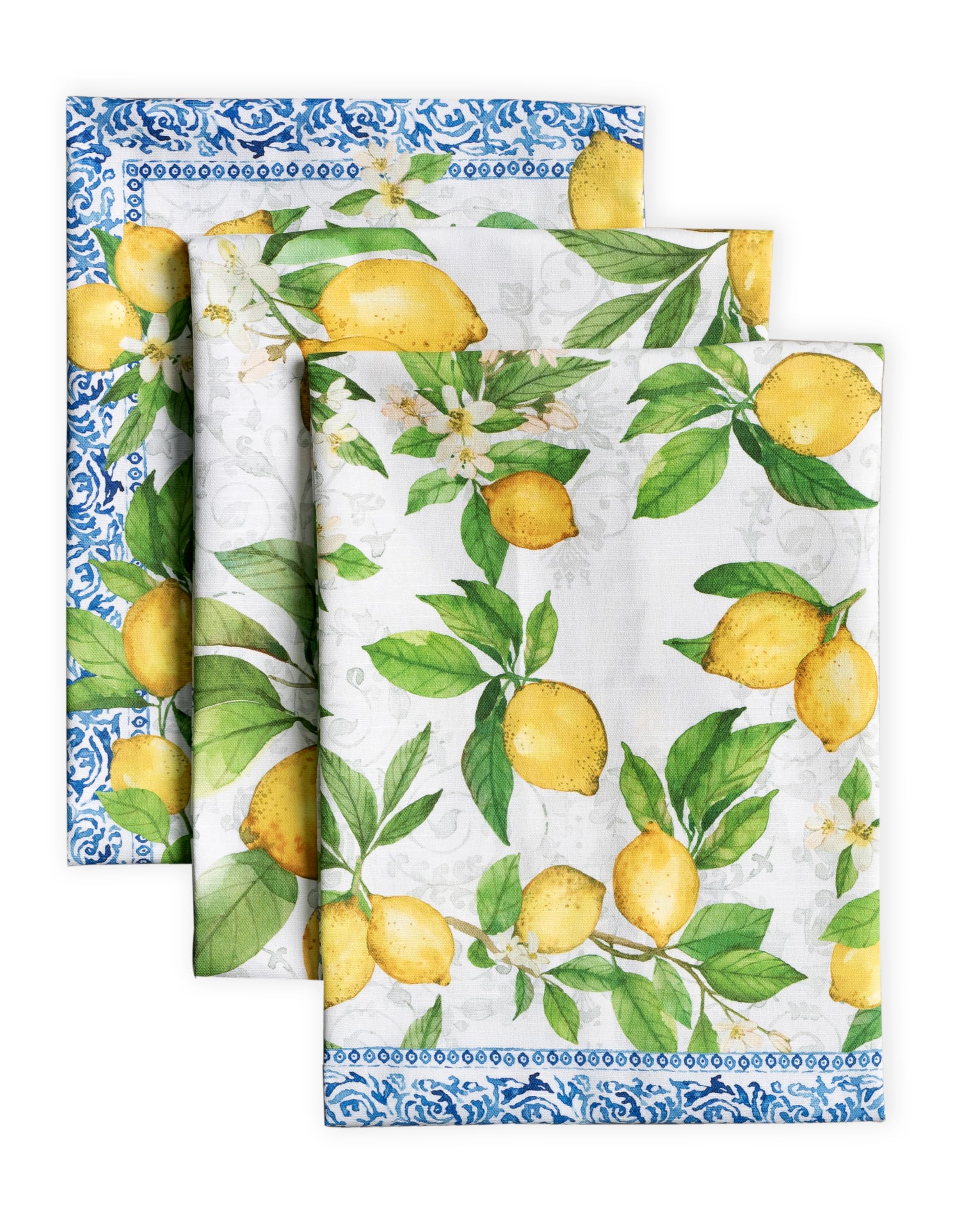 Maison d'Hermine Küchenhandtücher, 3er-Set, 100% Baumwolle, 70 x 50 cm, wiederverwendbar, saugfähig, mit Aufhängeschlaufe, ideal für Küche und Esszimmer,Frühjahr Sommer - Cedrat