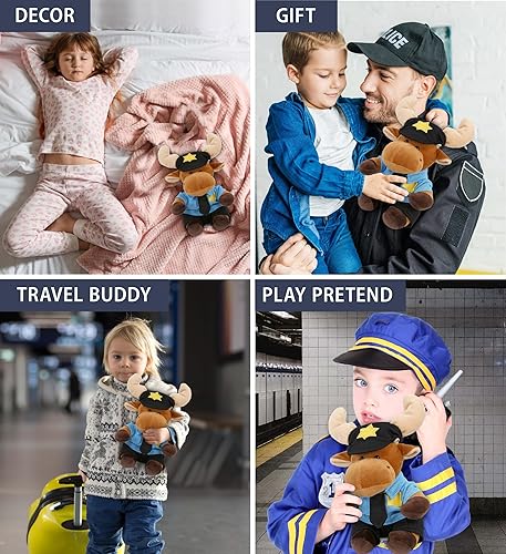 Miniatura 4 de DolliBu Peluche de oficial de policía de alce – Disfraz de policía alce súper suave con lindo uniforme de policía y traje de gorra, regalo de felpa