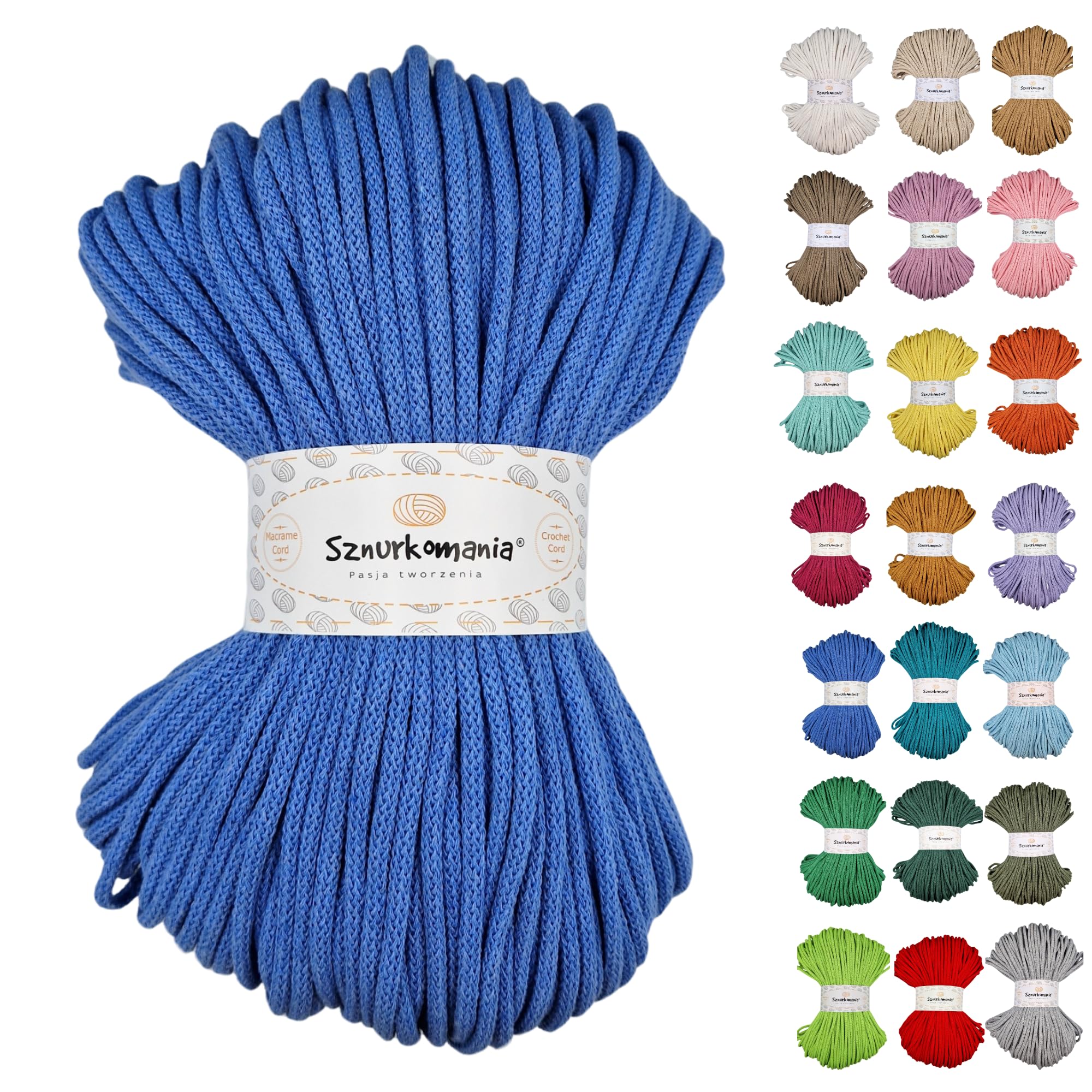 Sznurkomania 5mm Braided Cotton Cord, 100m/330ft, White, Certified Oeko-Tex Standard 100