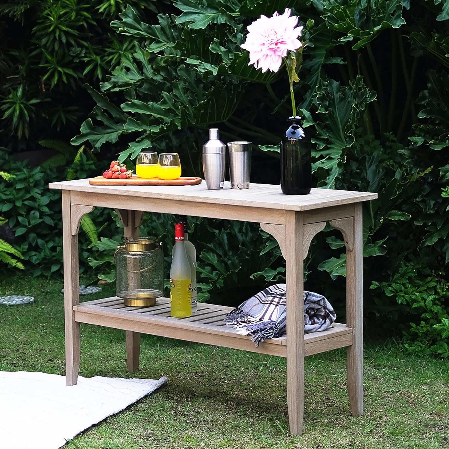 Cambridge Casual Indonesian Teak Auburn Outdoor Console Table – Weathered Gray Finish – Durable and Stylish Teak Wood Accent Plant Table for Patio, Deck, Porch, and Outdoor Spaces