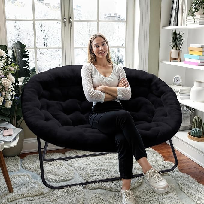 Sillón Plegable Descanso Redondo Peluche Negro miniatura 4