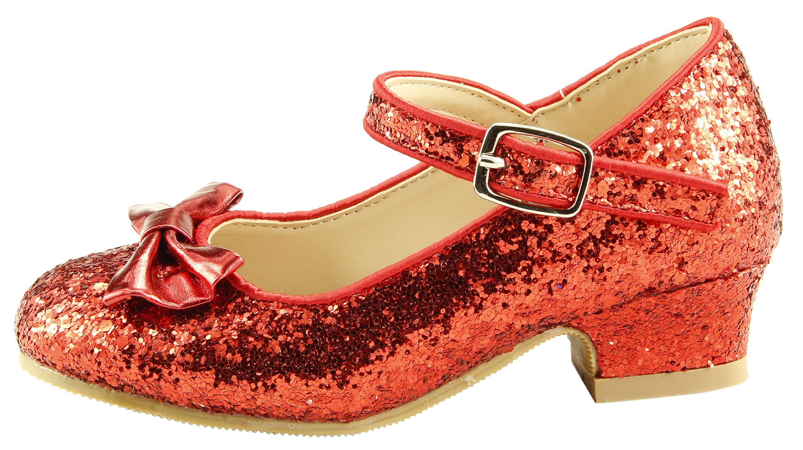Girl's Wedding Party Glitter Dress Dance Shoes Toddler Little Girls w/Pump (10, Red)