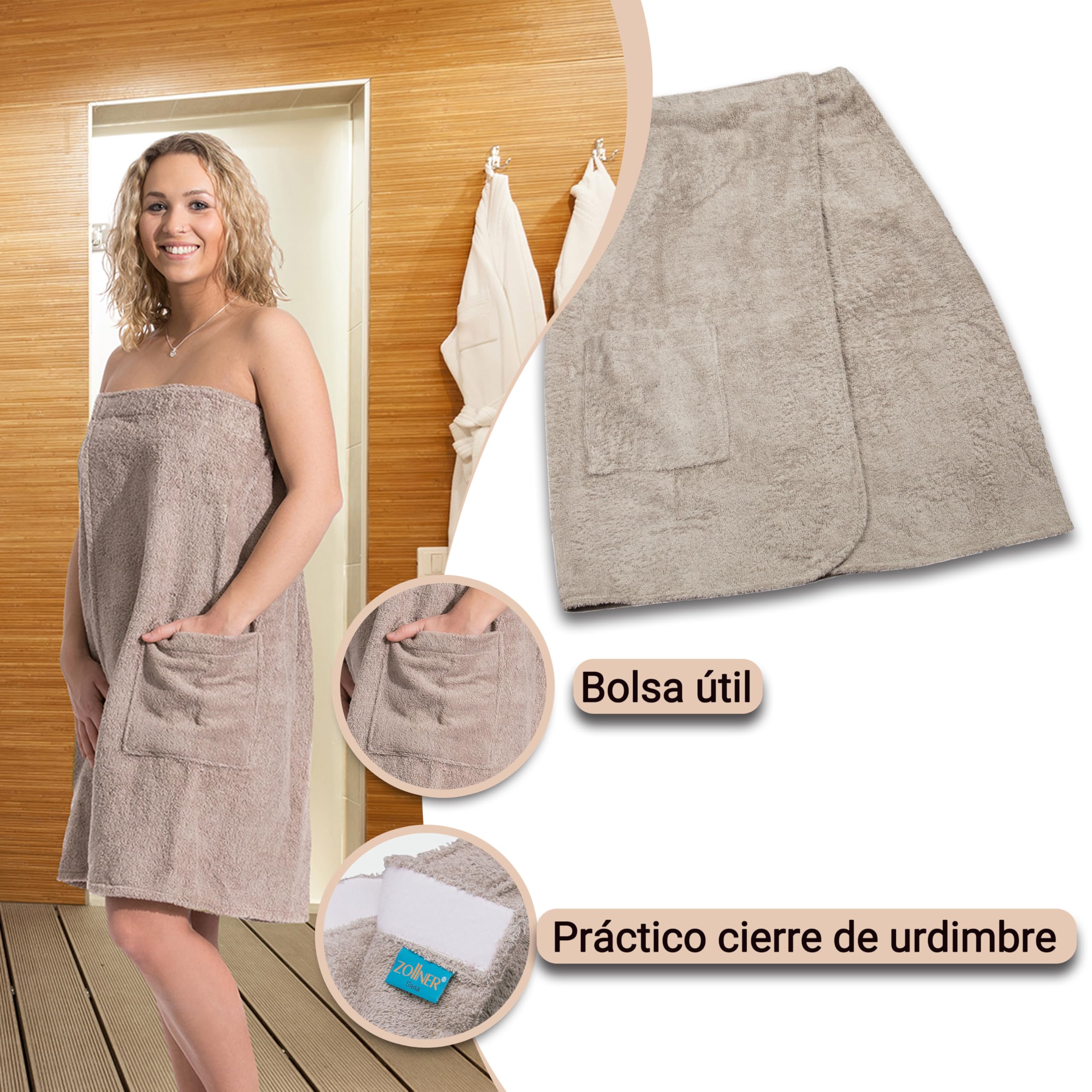 ZOLLNER Falda escocesa para sauna hombre - agradable a la piel y muy absorbente - algodón - con cintura elástica y fermeture à scratch - certificado Oeko Tex®, 197