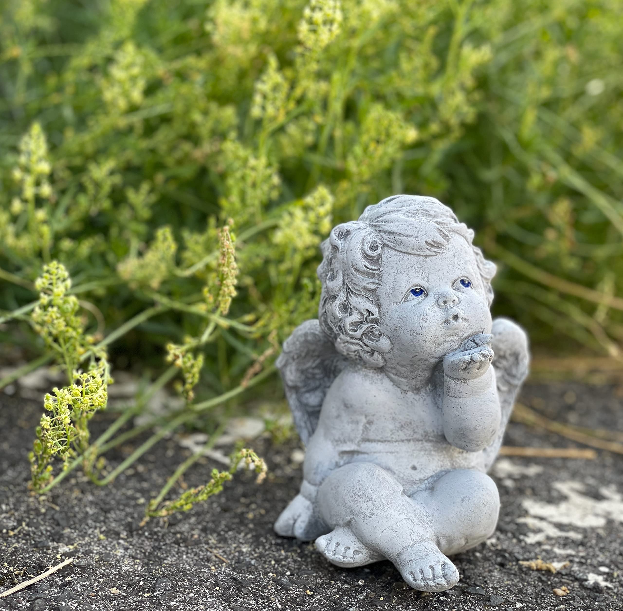 Stone and Style Figurine petit ange en pierre coulée résistante au gel