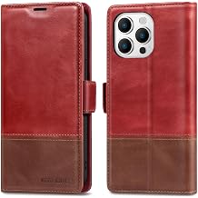 KEZiHOME for iPhone 15 Pro Max Wallet Case, Genuine Leather [RFID Blocking] Card Slot Magnetic Stand Phone Cover Flip Case Compatible with iPhone 15 Pro Max 5G Red/Brown