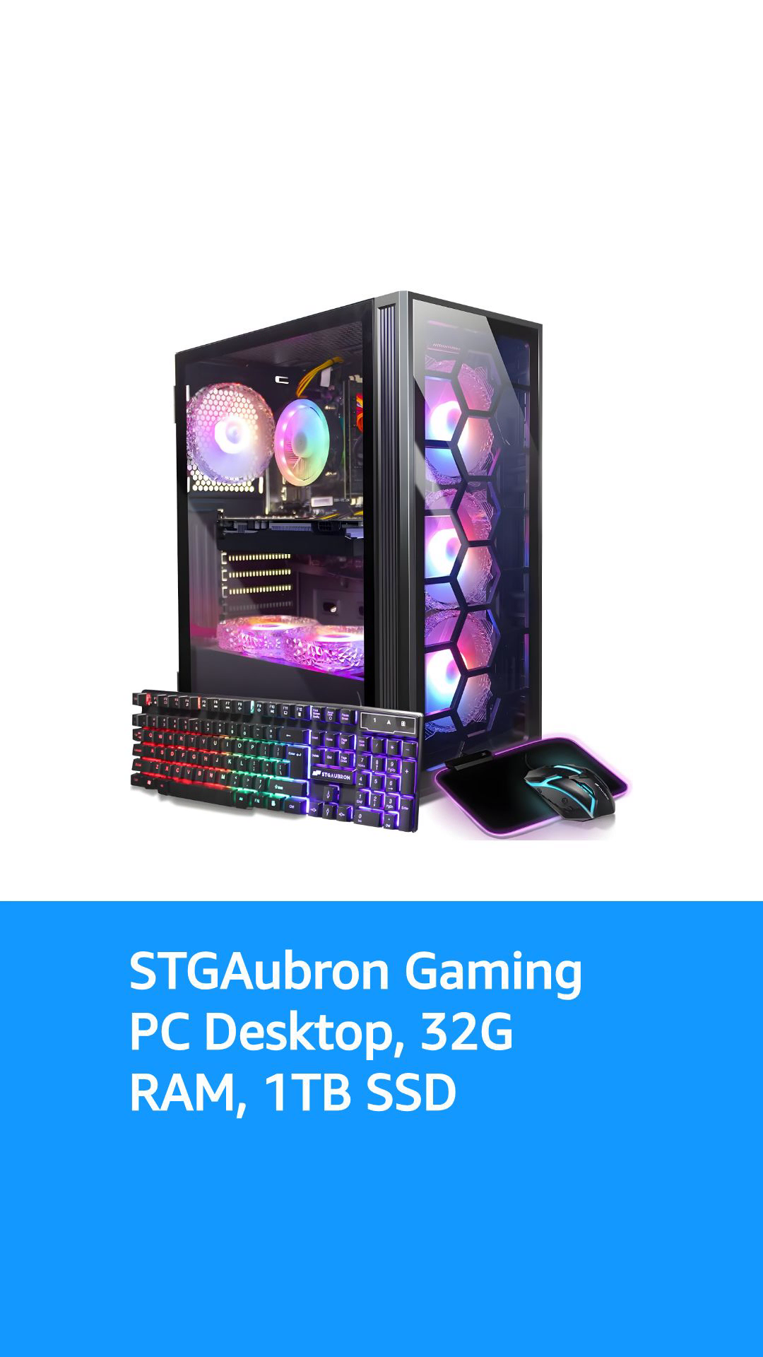STGAubron Gaming PC Desktop, Intel Core i7 up to 3.9G, 32G RAM, 1T