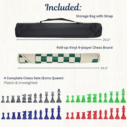 Miniatura 2 de WE Games Juego de ajedrez para cuatro jugadores, tablero de ajedrez para equipo de ajedrez, juego de ajedrez combinado para hasta 4 jugadores,