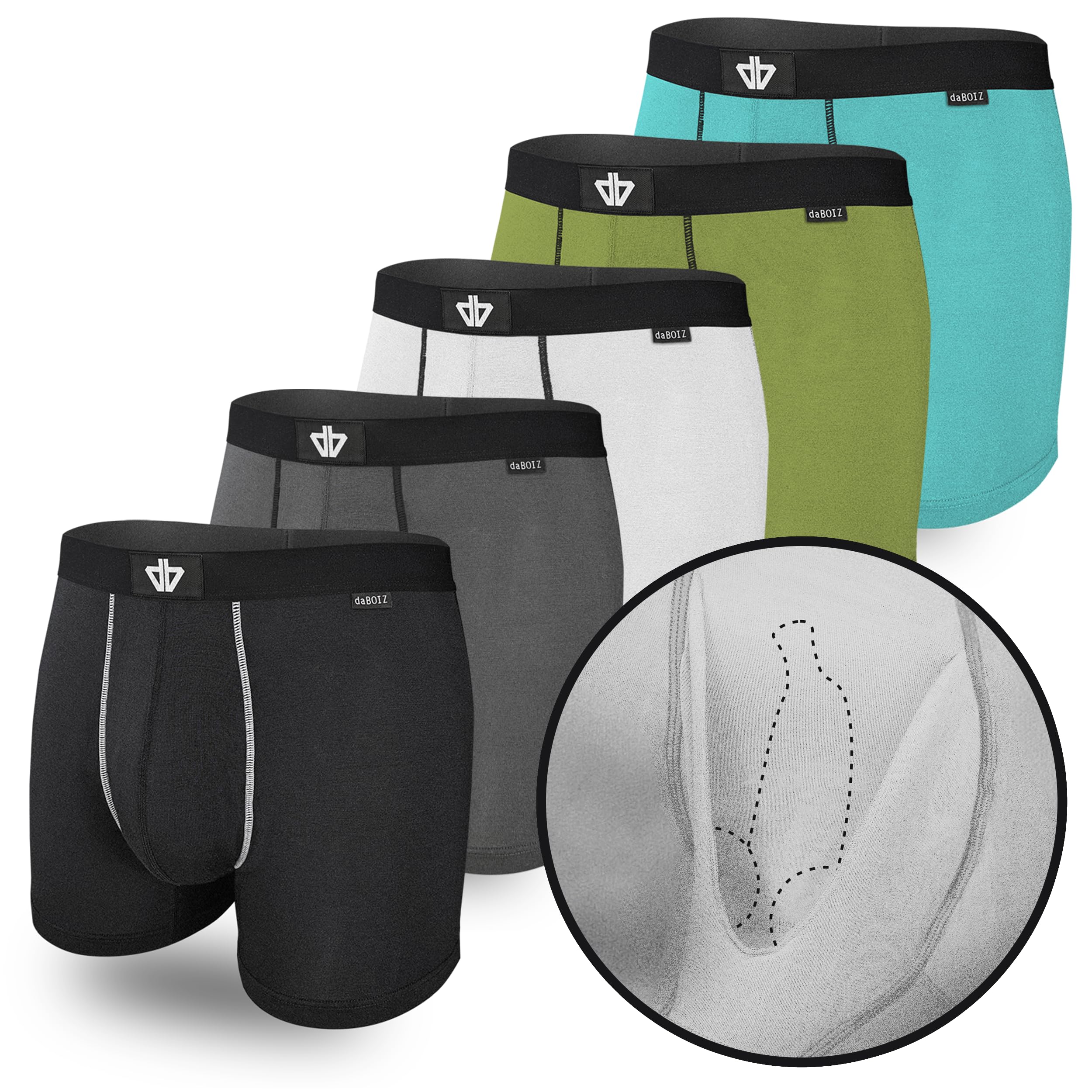 daBOIZ - 5er Set Modal Boxershorts Herren mit Beutel kein Schwitzen, Kleben, Reiben Unterhose, Unterwäsche Männer