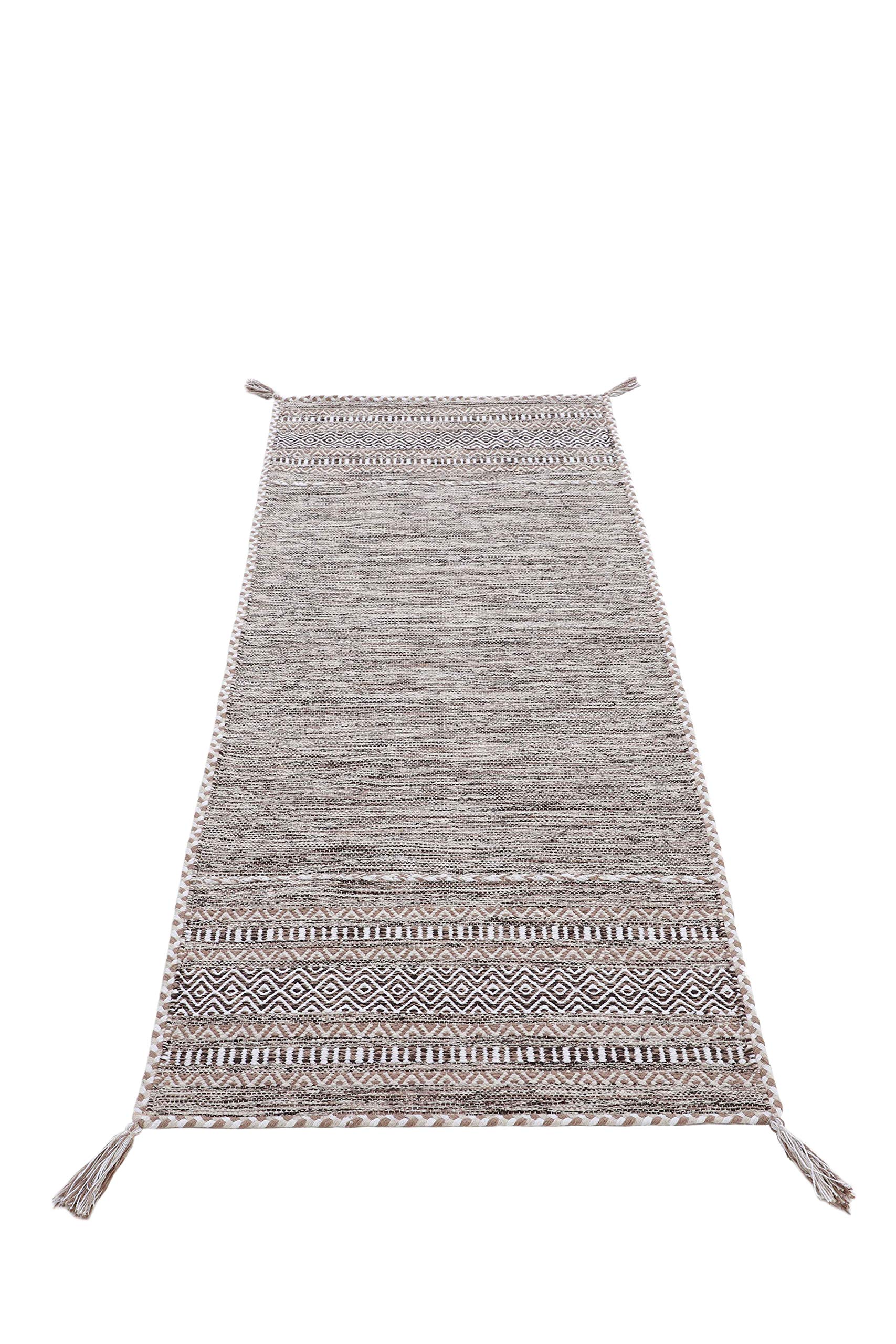 carpetfine Tappeto a tessitura Kilim Azizi passatoia beige 80x500 cm | Tappeto moderno per soggiorno e camera da letto