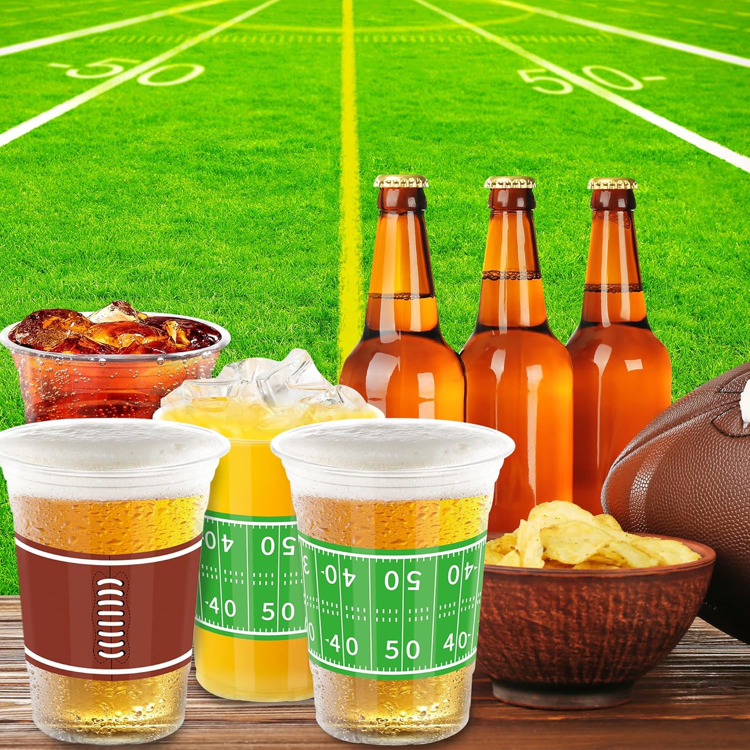 50 PCS Football Cups, 16 OZ Football Party Cups, Thickened Football Plastic Cups, Disposable Clear Drinking Cups in 2 Designs for Football Party Supplies Football Party Decorations Touchdown Favors - Image 4