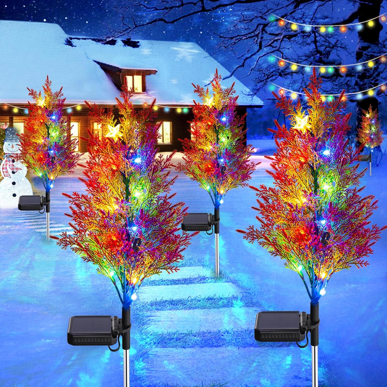 4 Pack Solar Christmas Tree with LED Solar Christmas