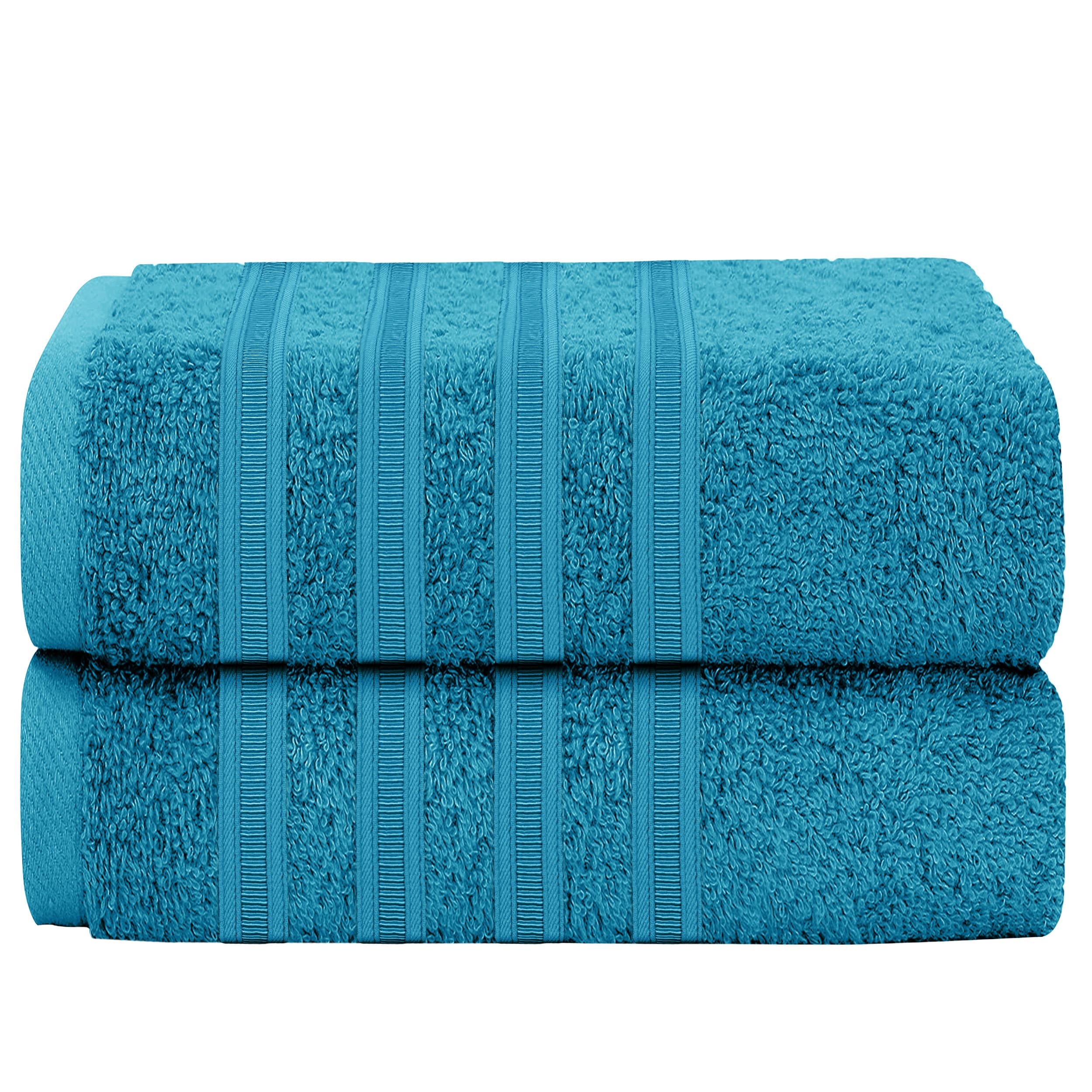 Olivia Rocco Ritz Collection 2 Pack Jumbo Bath Sheet Viscose Stripe Towels Range Highly Absorbent and Super Soft Extra Large Bathsheets Towel Sets, Teal