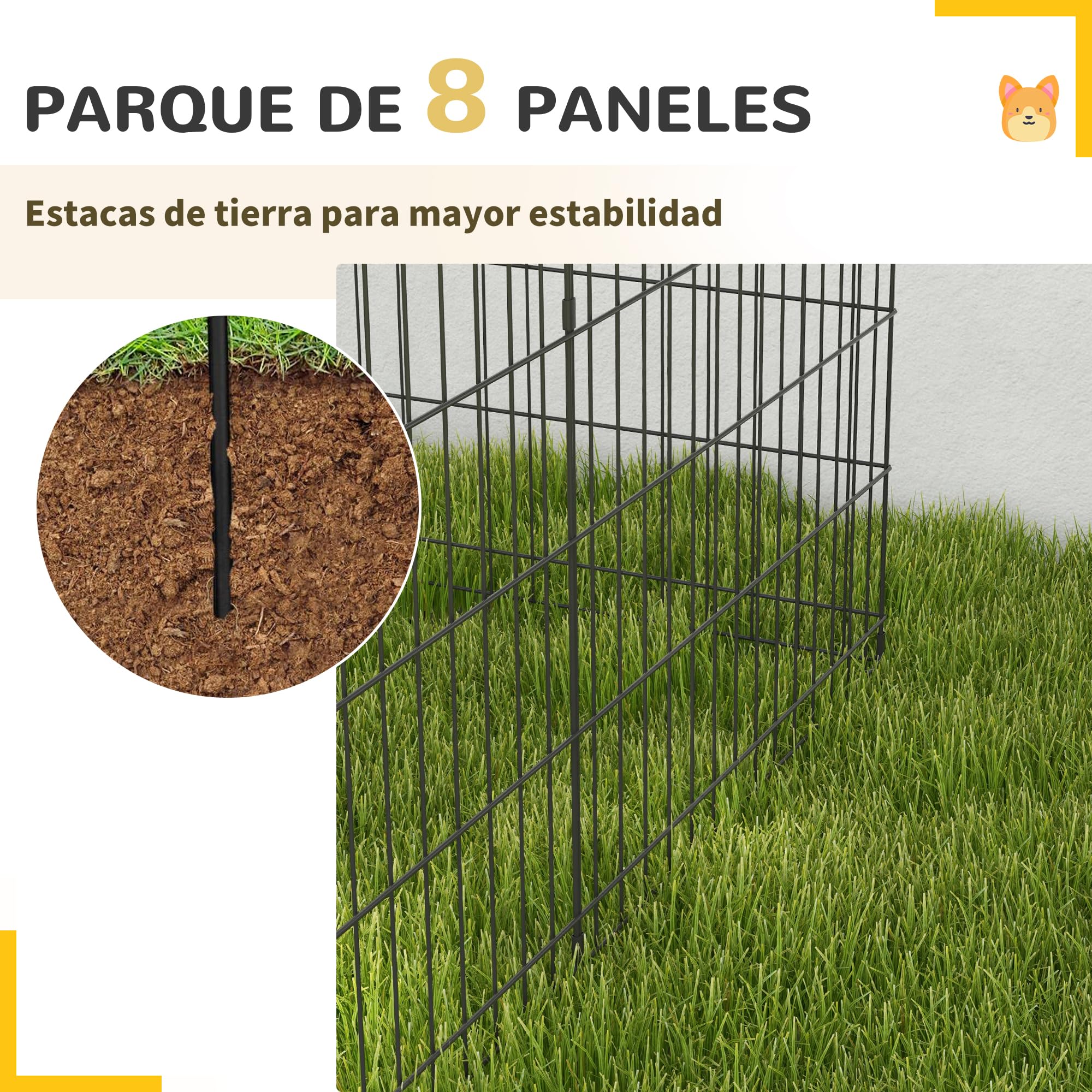 PawHut Parque para Perros de 8 Paneles para Mascotas 76x61 cm Negro | Jaula Metálica, Vallas para Perros Plegables, con Puerta y Doble Cerradura, para Jardín Patio Exterior