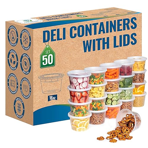 Deli Plastic Food Containers with Airtight Lids [50 Sets], Leakproof