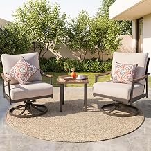 NATURAL EXPRESSIONS Patio Bistro Set, 3 Pieces Outdoor Furniture Set with 2 Outdoor Swivel Rocker, Wicker Back, Aluminum Wood-Like Arm, Metal Frame, 6" Cushions for Patio Yard Proch