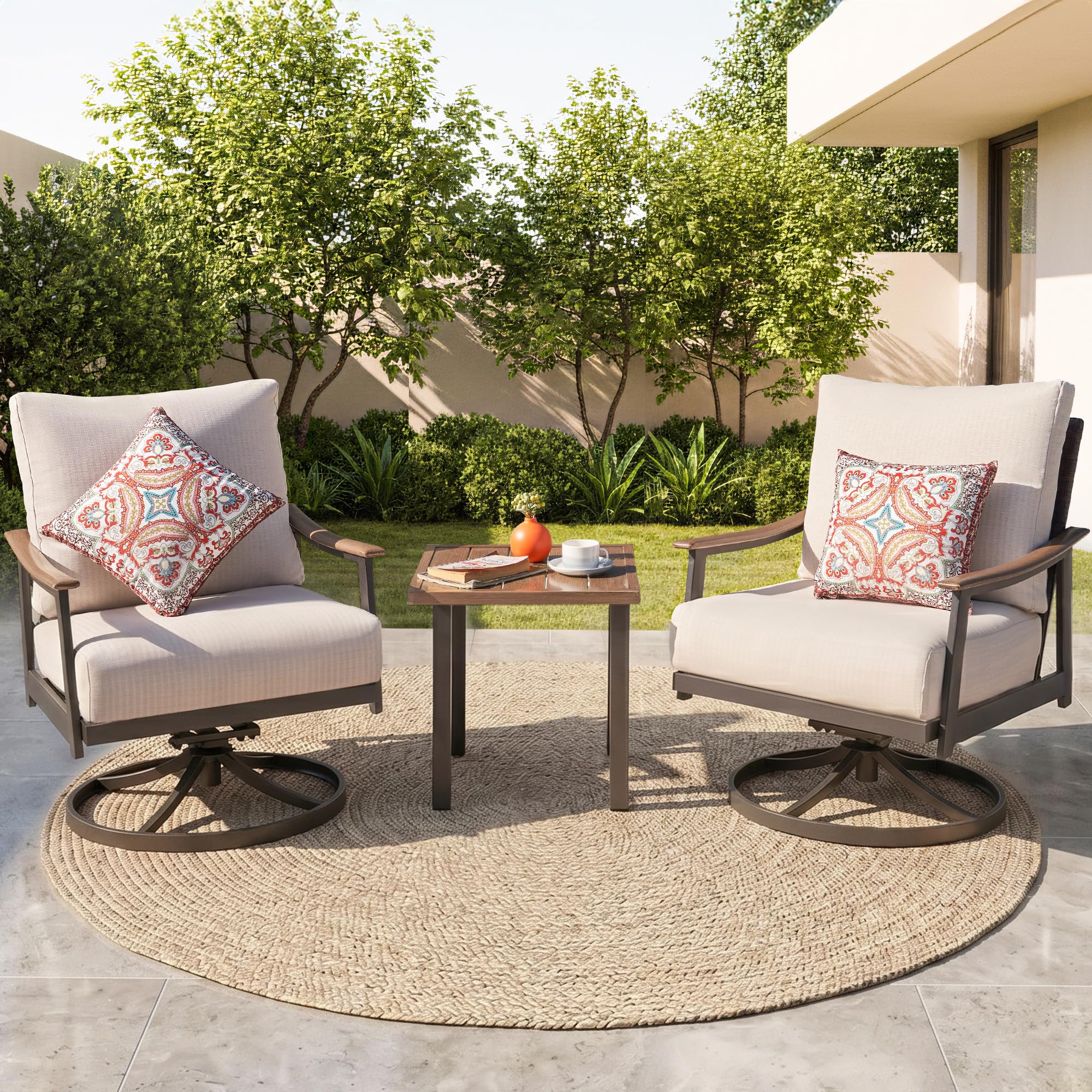 6" Thick Cushion Swivel Chairs and for Garden, Balcony, Backyard