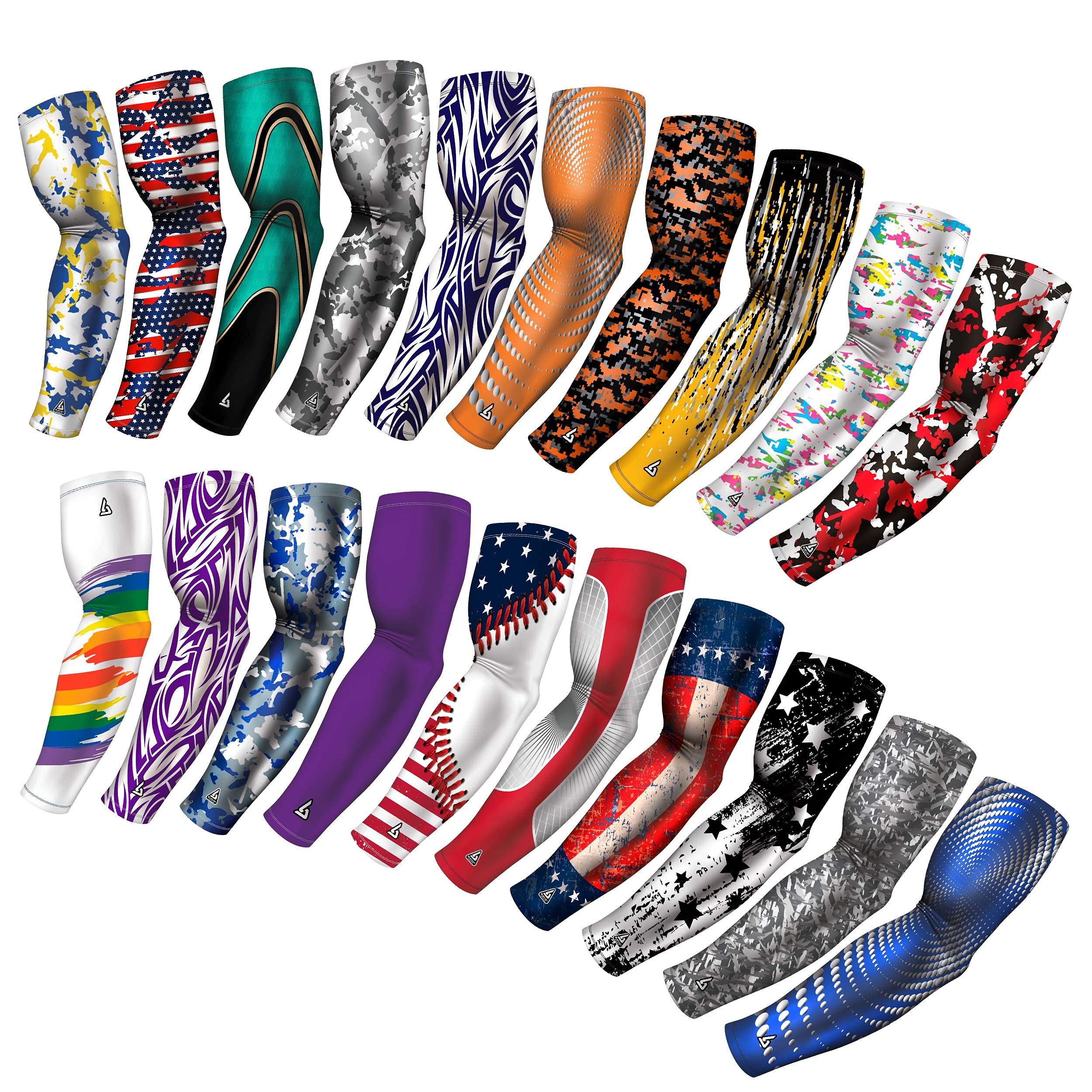 B-Driven Sports Mystery Pack of 3-20 Compression Arm Sleeves - Athletics, UV Cooling Sun Protection, Tattoo Cover Up