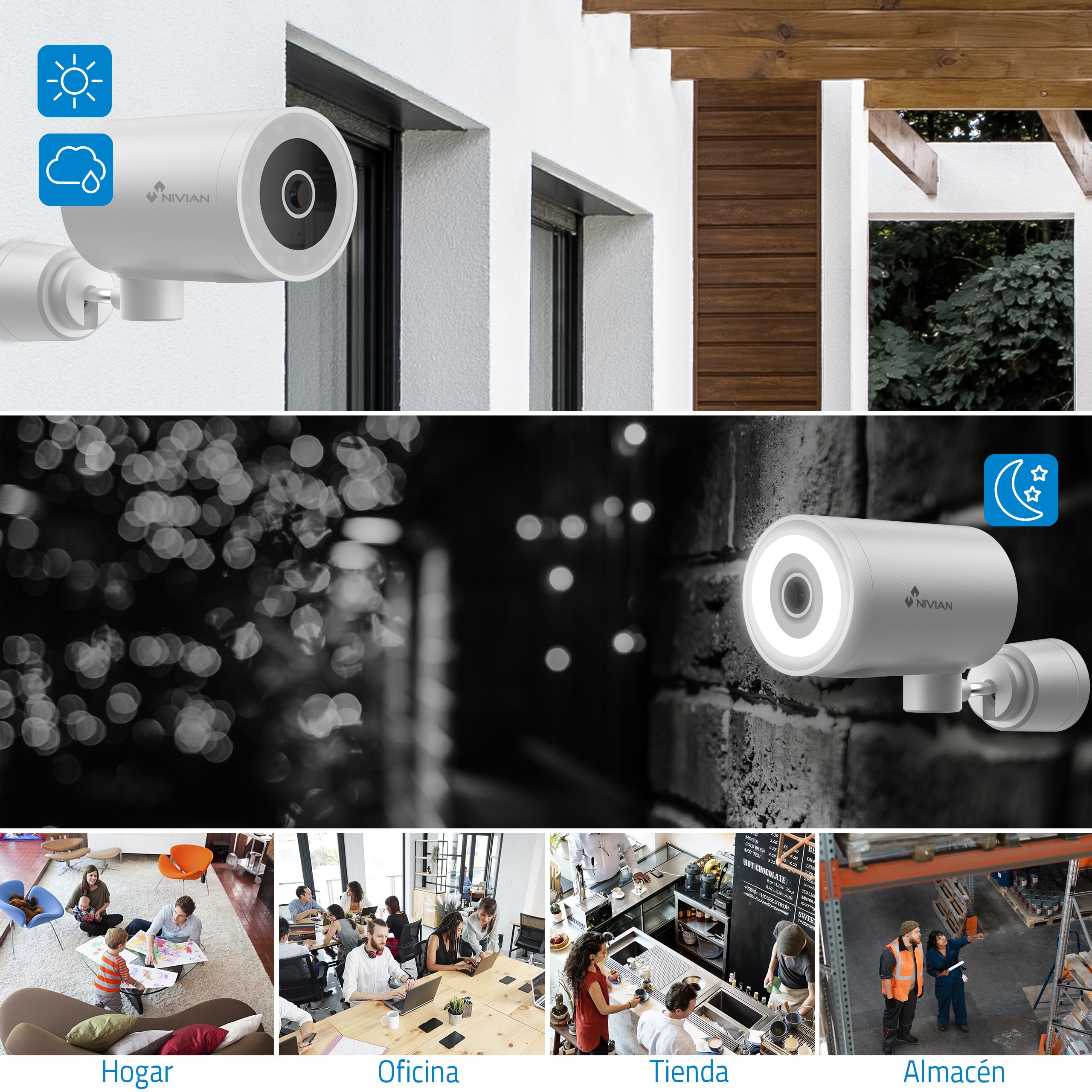 NIVIAN Caméra de Surveillance WiFi Extérieure, 2560x1440 Half4K, Vision Nocturne Couleur, Compatible Alexa et Google Home, Contrôle Via App Tuya (NVS-IPC-0H3-L)