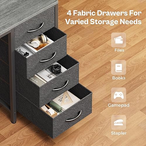 Miniatura 7 de Escritorio para computadora de 55 pulgadas con 4 cajones, escritorio para juegos con luces LED y tomas de corriente, escritorio de oficina en casa