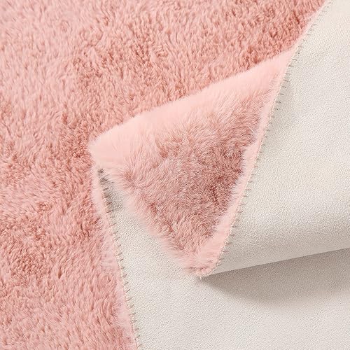 Miniatura 4 de GlowSol Alfombra de pelo sintético de 2 x 5 pies para dormitorio, alfombra esponjosa rosa para sofá, sofá, asiento, alfombra de pasillo mullida,