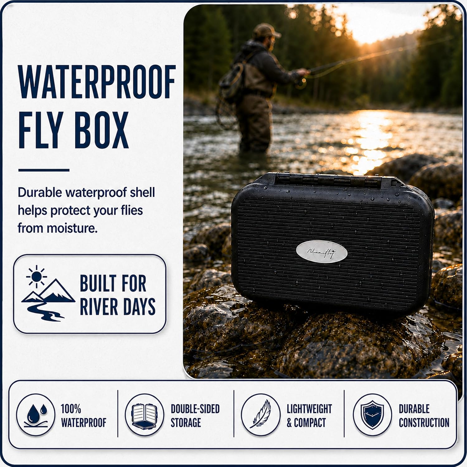 Waterproof Fly Box for Fly Fishing | Double-Sided Fly Fishing Box with Foam Insert | Compact fly fishing box for Dry Flies, Nymphs | Hard Shell Pocket Size Streamer Fly Box | Easy Grip Foam