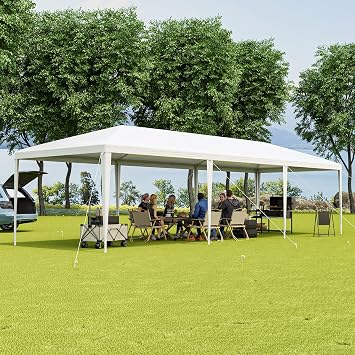 Tangkula 10x30 Ft Heavy Duty Party Tent, Large White Event Tent with 6 Sidewalls & 2 Zippered Door, Stakes & Ropes for Wedding, Patio, Backyard, Parties