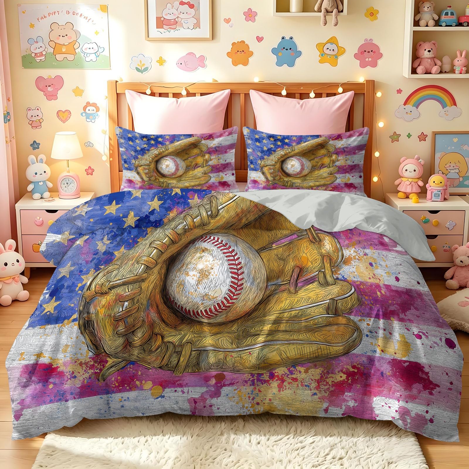 Przyjazna dla skóry pościel 200 x 200 cm, z flagą, miękka i oddychająca, dwustronny wzór z nadrukiem, zestaw pościeli w stylu vintage z 2 poszewkami na poduszkę