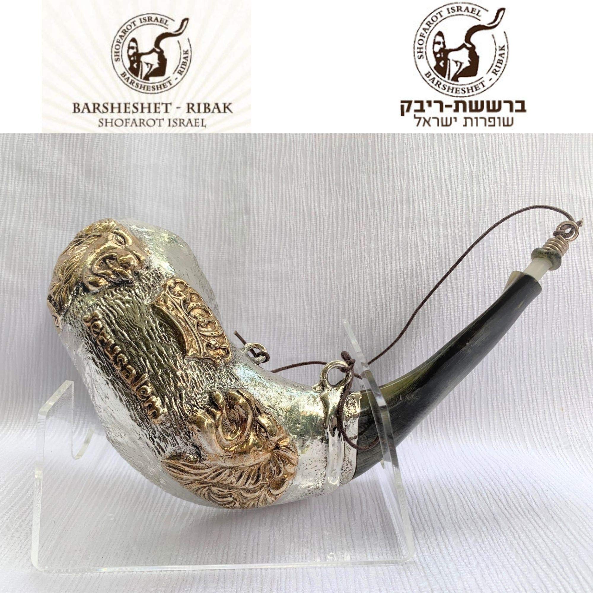 Wyprzedaż srebrny ram shofar 30 cm - 33 cm Mesjański lew Judy