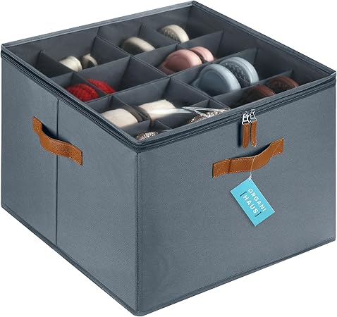 OrganiHaus Shoe Organizer for Closet and Entryway, Fits up to 16 Pairs, Large Shoe Storage Box, Collapsible Shoes Storage Bin, Shoes Container w/Reinforced Handles and Clear Cover - Gray