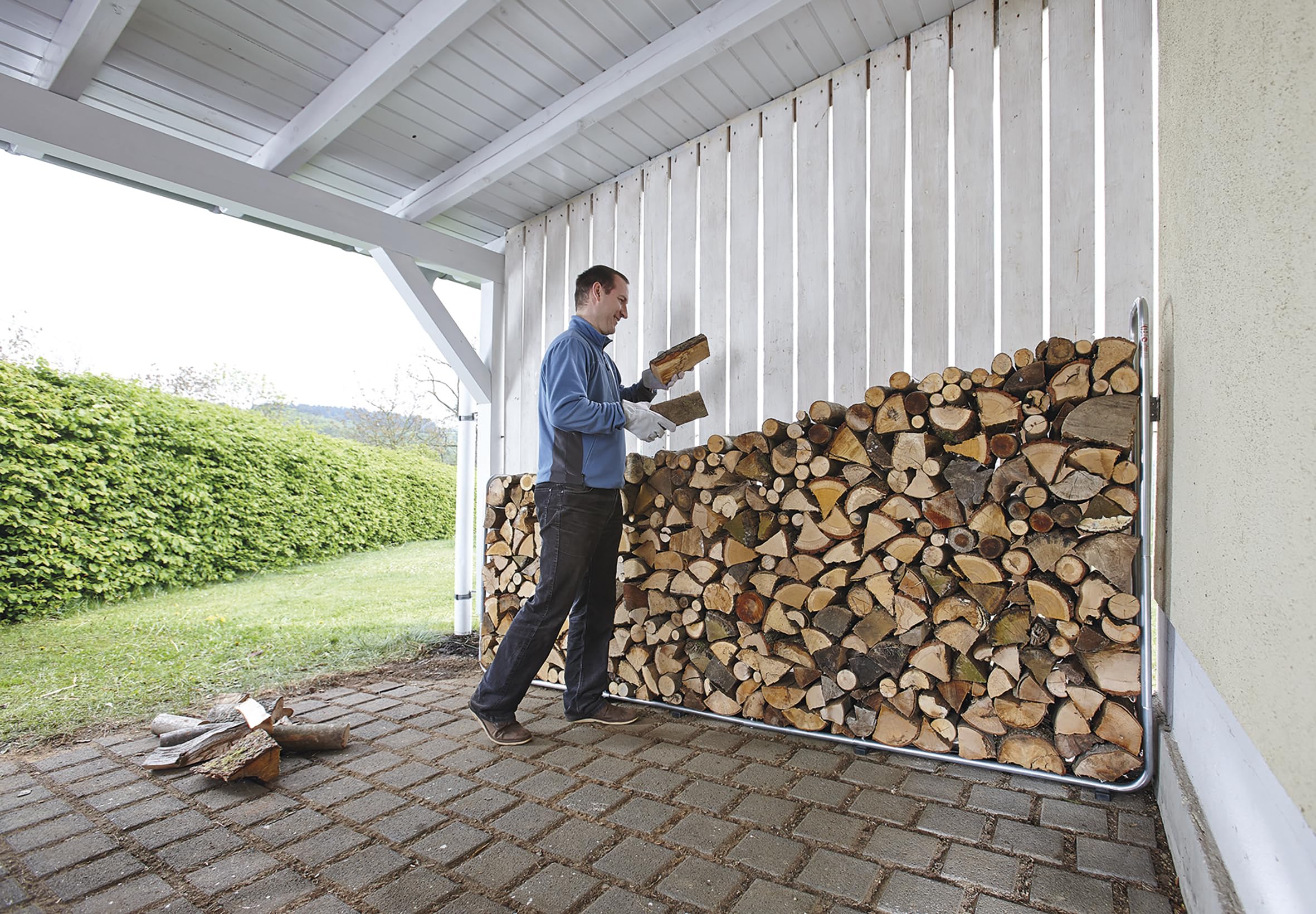 wolfcraft Stockeur de Bûches Modular XXL, Support Bois de Chauffage 3,2 m | Range-bûches ajustable 1,6 m³, pour bûches de 25 à 50 cm, aération optimale et montage sans outil. 5125000
