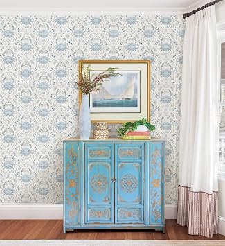 NuWallpaper by WallPops Blue Shellby Peel & Stick Wallpaper