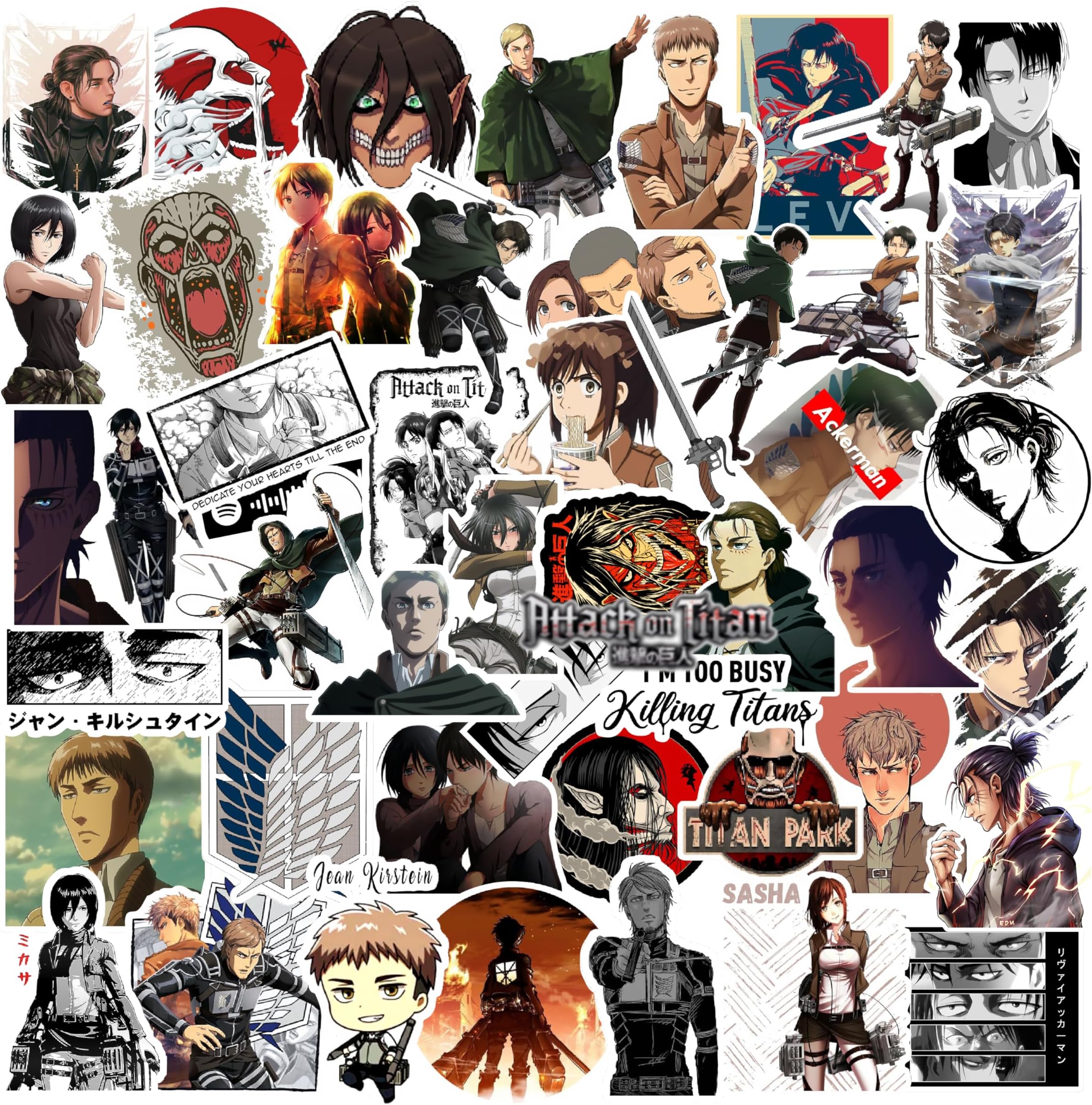 Pack of 50 Attack Anime Aesthetic Vinyl Self-Adhesive Stickers for Laptop, Journal, Bike Helmet, Diary, Guitar, Mobile Case - Waterproof Residue Free Manga Sticker