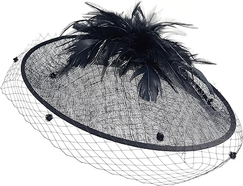 Miniatura 6 de RETRONLY White Fascinator Hats for Women - Sinamay Fascinator with Veil Feather Tea Party Derby Hats Pillbox Hat Headband