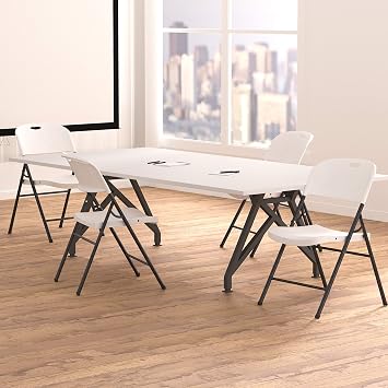 Amazon Basics Foldable Portable Plastic Chair, 350-Pound Capacity, White, 4-Pack