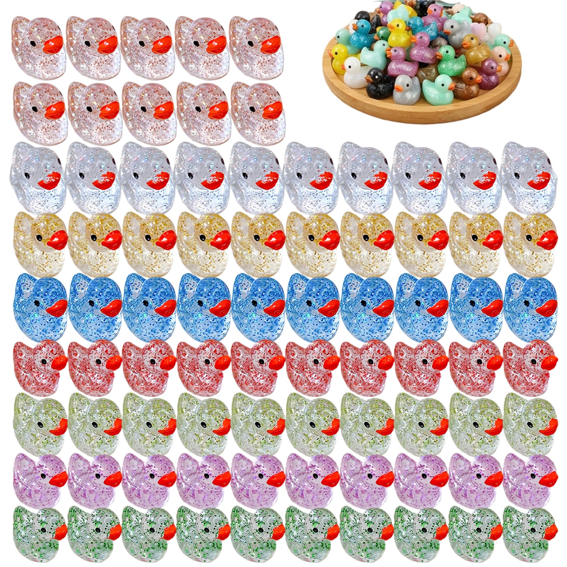 Qoidrfofse 100Pcs Mini Resin Ducks, Colorful Cute Tiny Duck Figurines for DIY Crafts Home Decor Aquarium Garden, Mini Figures to Hide