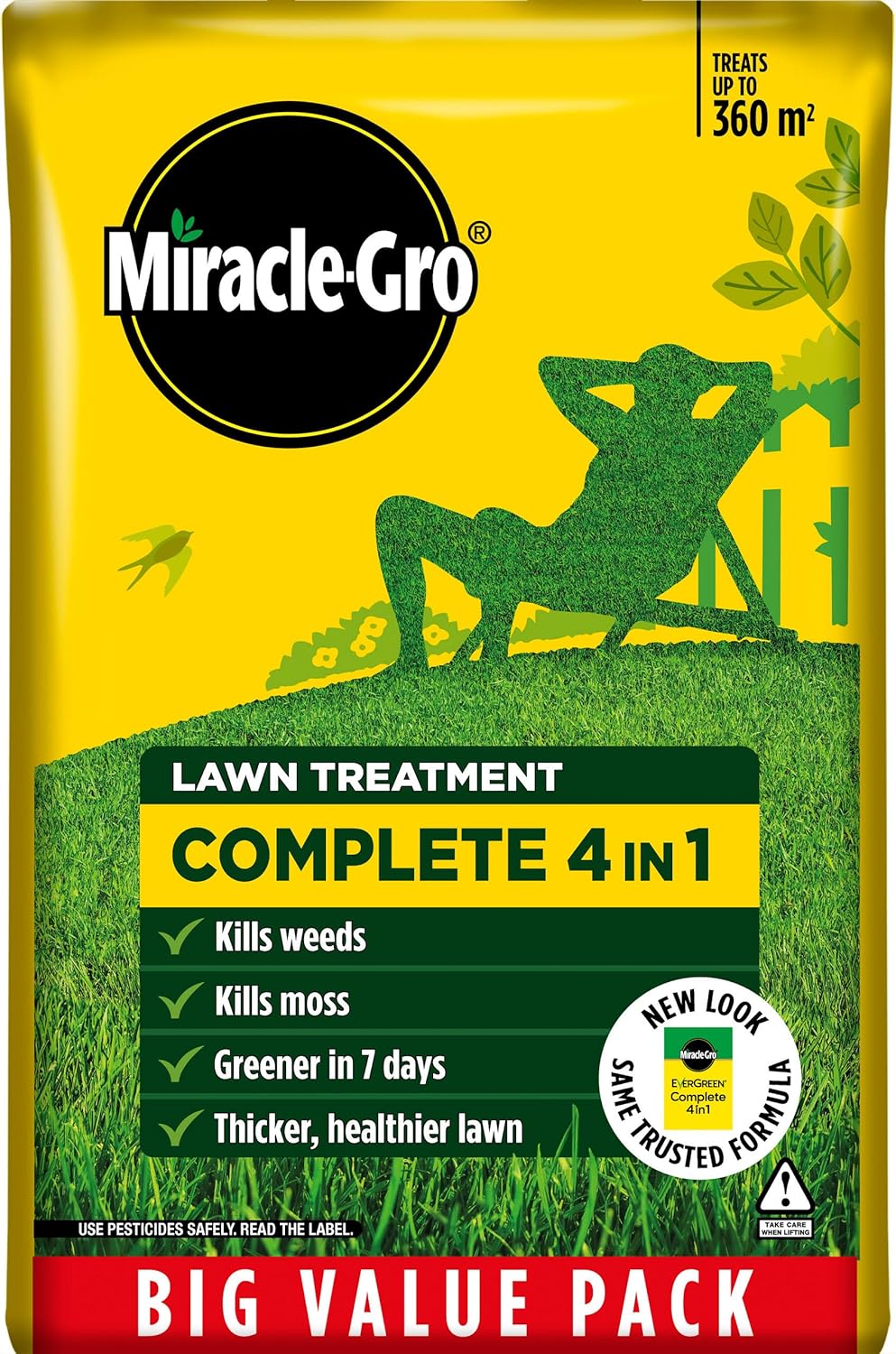 Miracle-Gro Evergreen Complete 4-in-1 Lawn Food  Weed & Moss Control  360 m2  Yellow