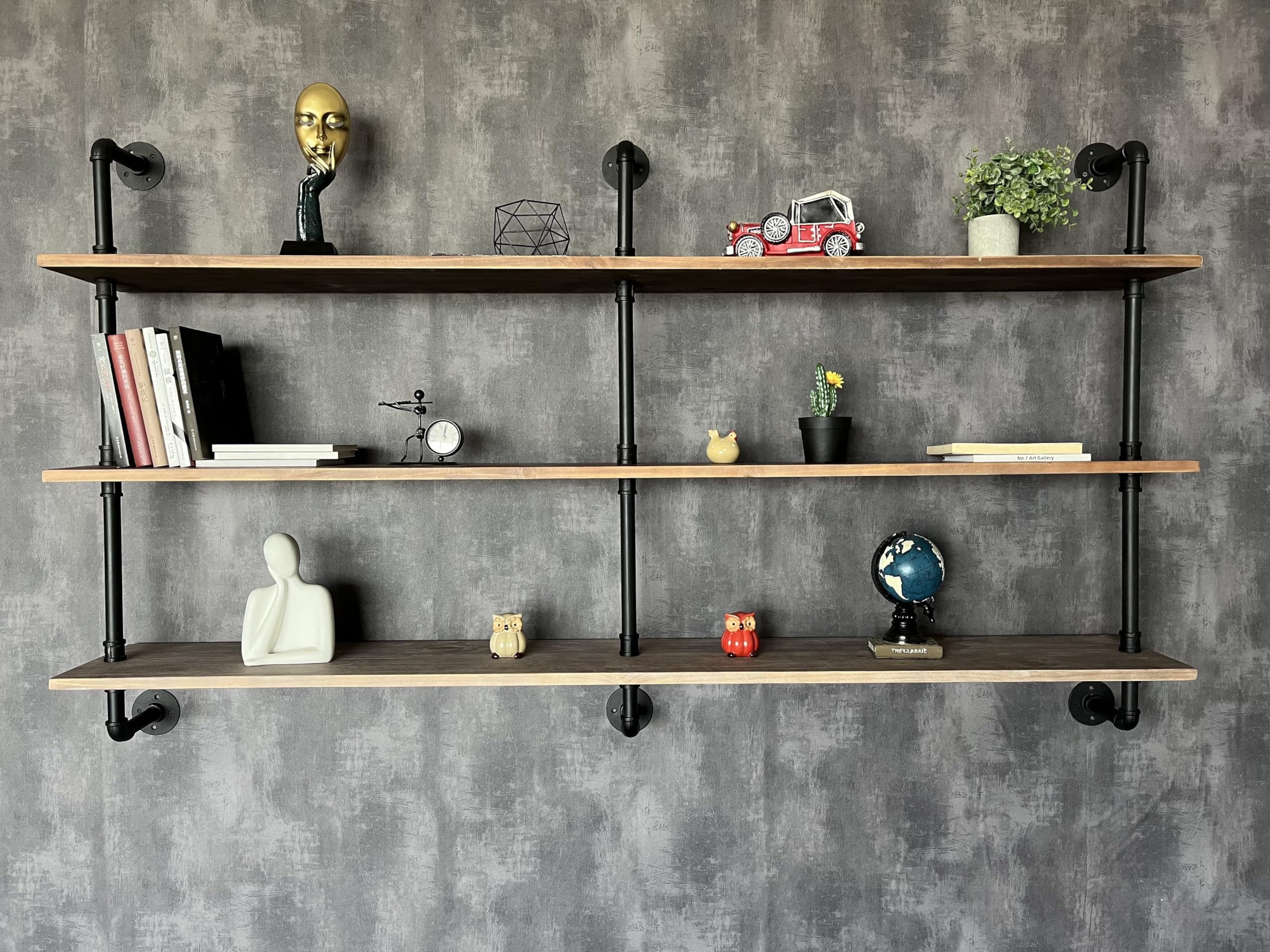 Floating Shelves 70 inch Wall Bookshelf Industrial Pipe Shelving Shelves Real Wood Planks Rustic Wall Shelves Hanging Bookshelves Farmhouse Kitchen Bar Shelving