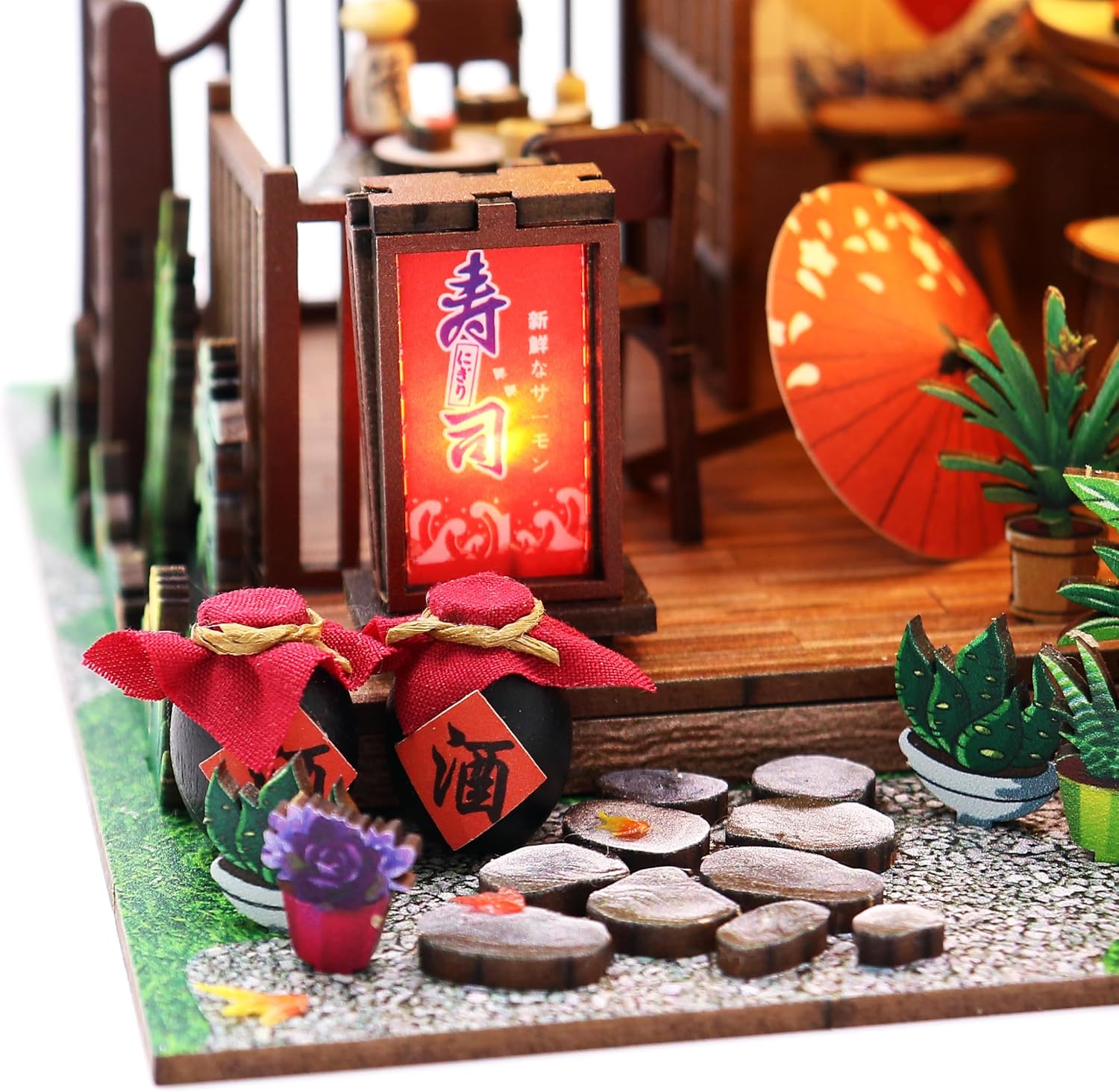 MAGQOO DIY Miniature Dollhouse Kit DIY Miniature House Kit Tiny Mini House Kits with Furniture 1:24 Scale 3D Puzzles(Sushi House) image 3