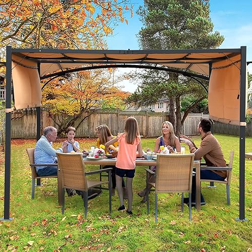 Miniatura 2 de Pérgola de metal resistente para patios, pérgolas retráctiles de 10 x 10 pies con cubierta de toldo resistente a los rayos UV, pérgolas y cenadores