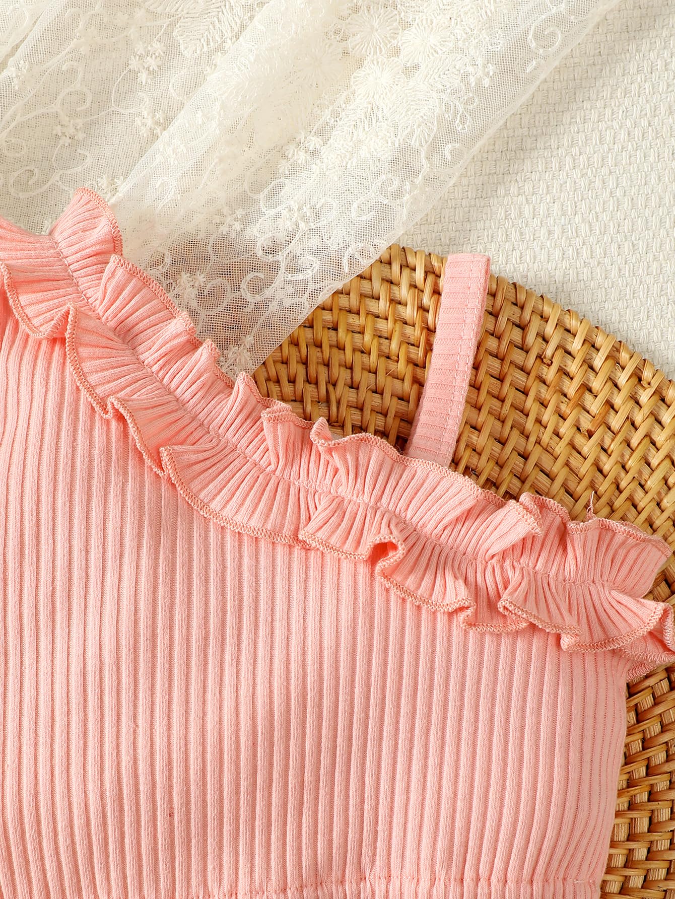 Conjunto de ropa de verano para bebé niña con volantes y un hombro descubierto, 2 piezas — view 3