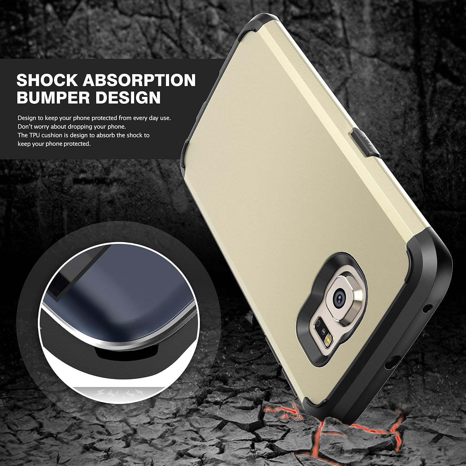 E LV Case for Galaxy S6 Edge case (Shock Proof Defender) Slim Cover Protection for Samsung Galaxy S6 Edge - [Gold/Black]