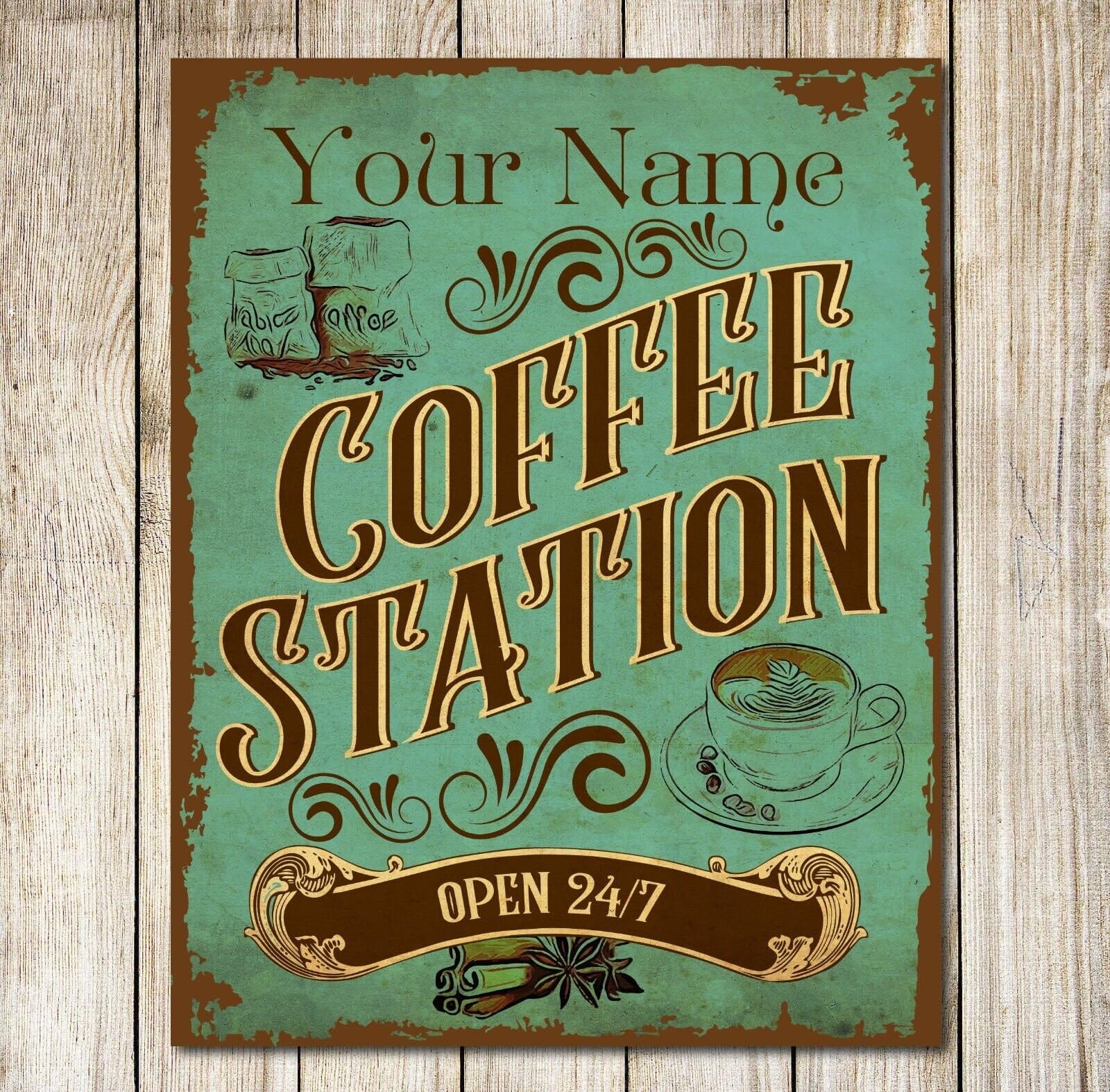 My Pixel Print Metal Personalised Coffee Station Indoor/Outdoor Classic Sign Decor Plaque