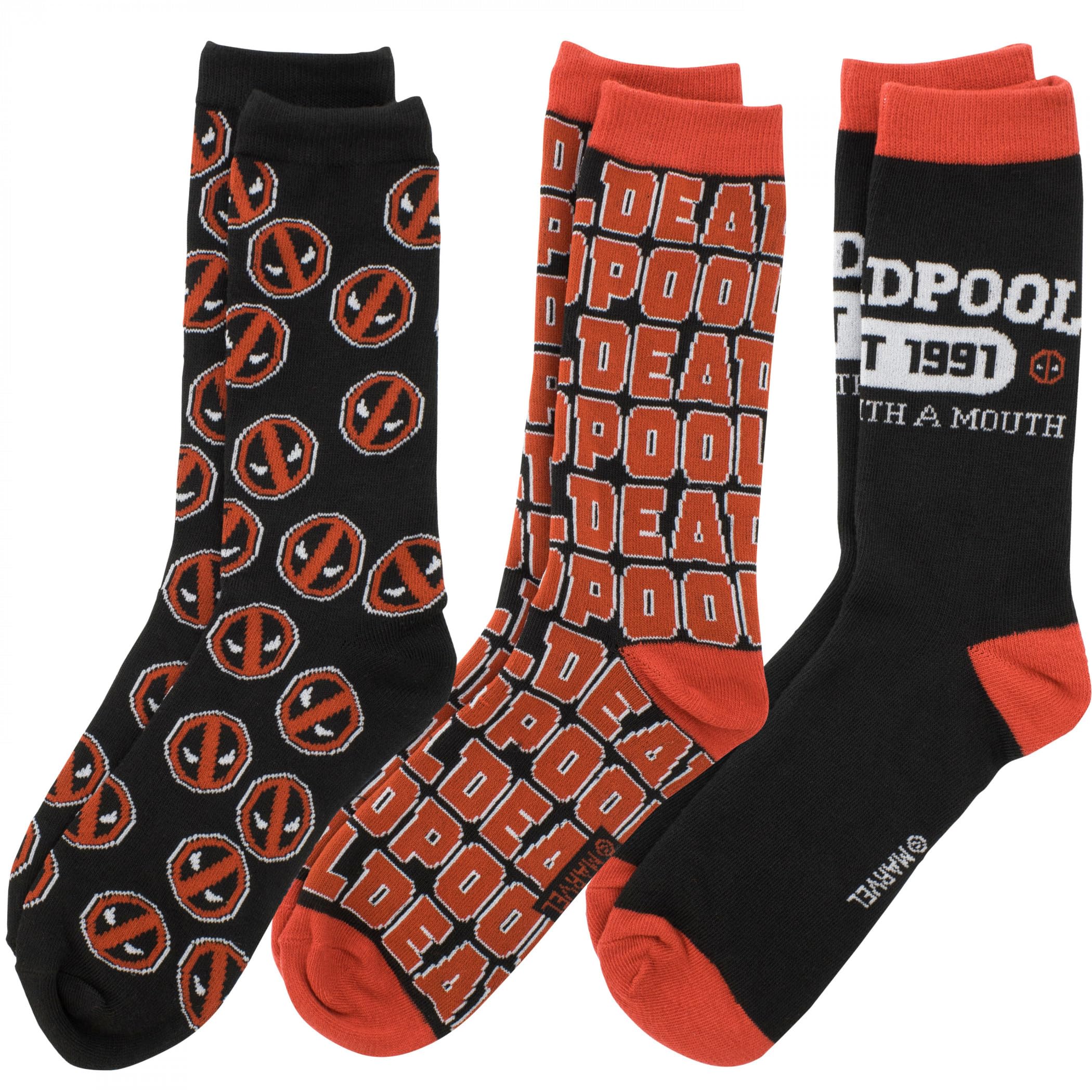 Berkshire Fashions Deadpool Logo Collage Crew Socks 3-Pair Pack