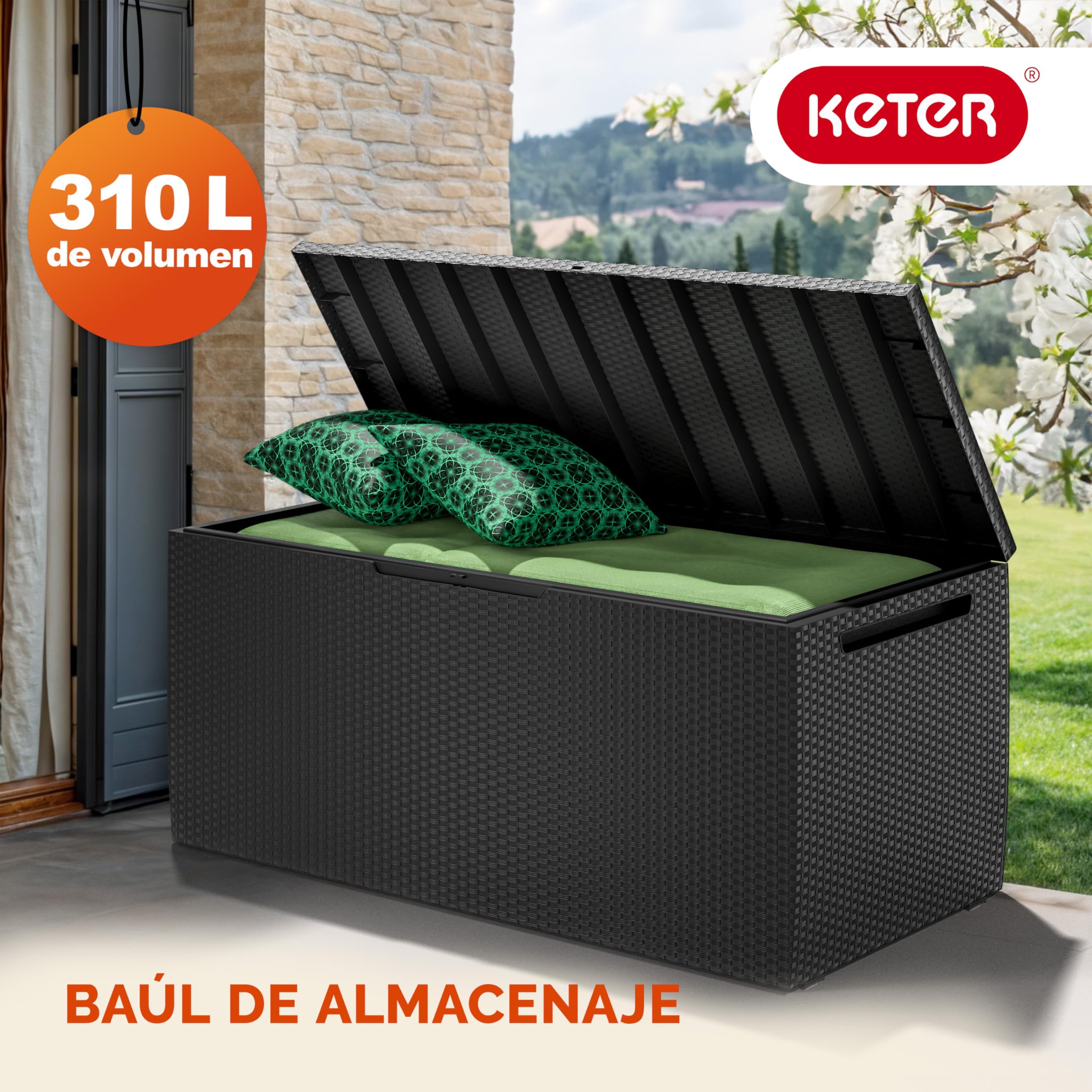 Deuba® Baúl de Almacenaje Capri Antracita 305L 240kg Cofre de Cojines Arcón de Jardín con Ruedas Sistema Smart Click