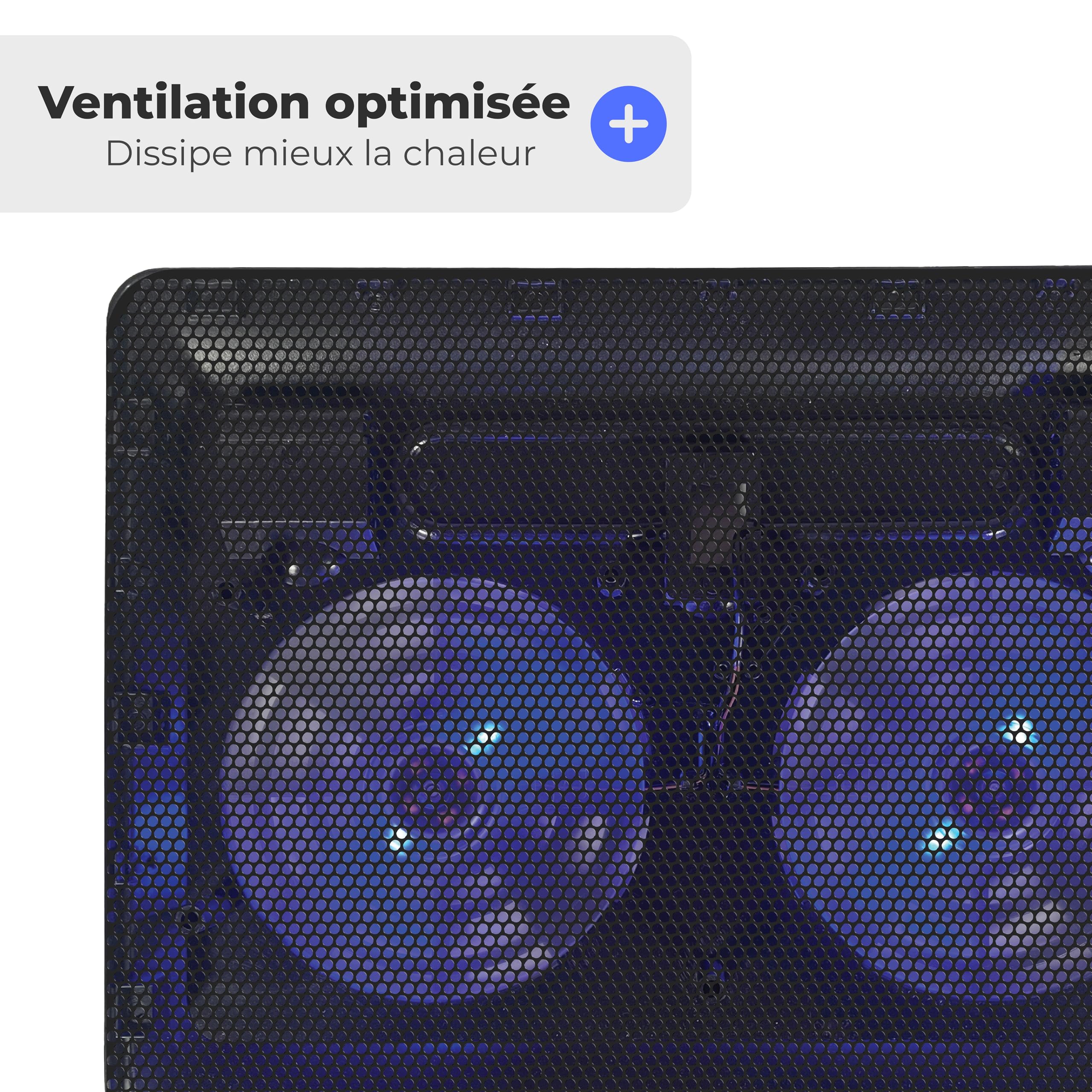 Support Ventilé pour Ordinateur Portable 12"-17", 2 Ventilateurs Silencieux LED Bleue, Structure Métal Résistante, Hauteur Réglable