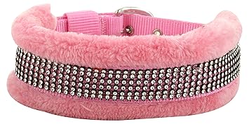 Skora Pink Fancy Fur 1.25 Dog Collar- Large, Pink