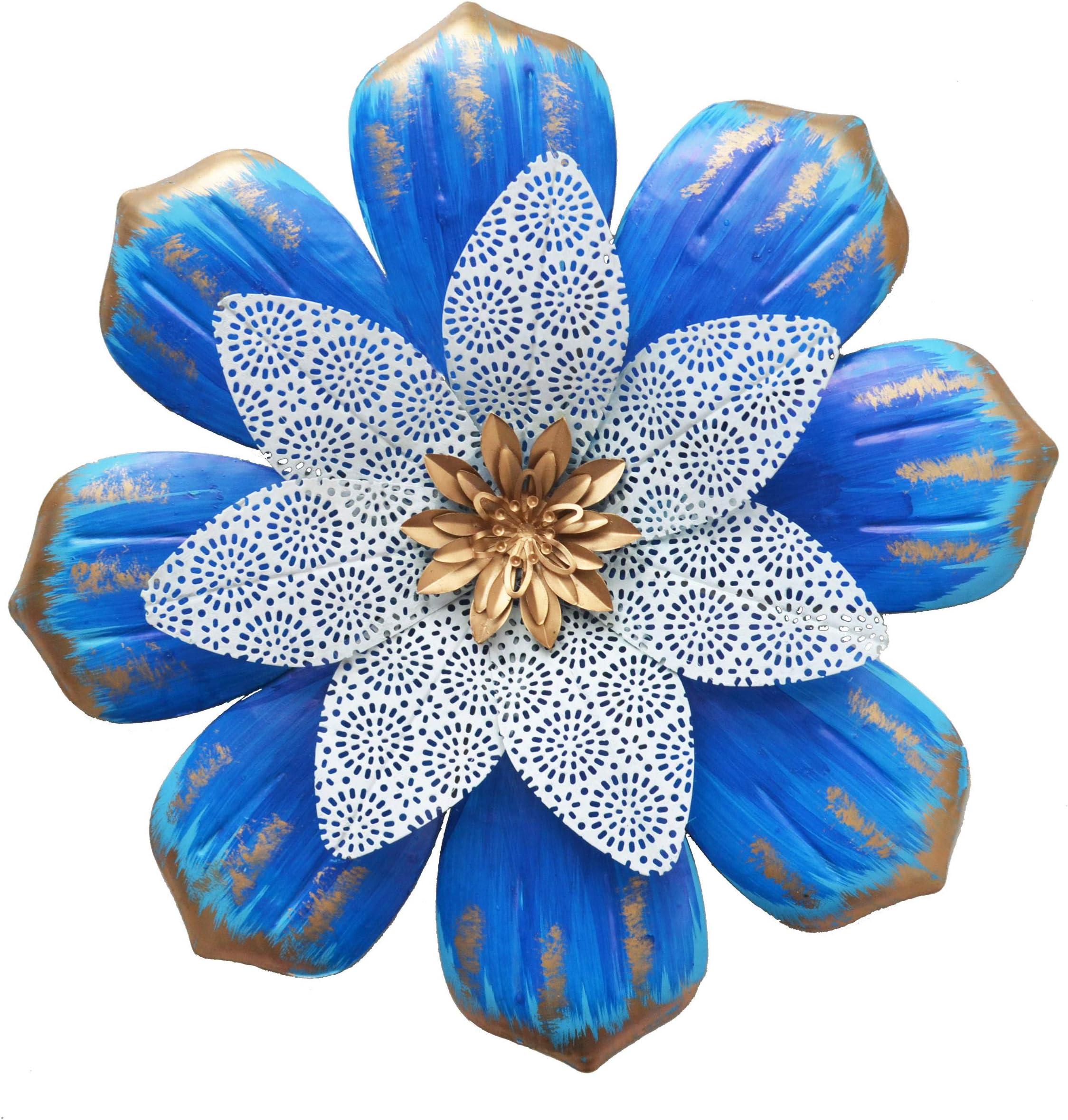 GIFTME 5 Blue Metal Flower Wall Decor for Bathroom Livingroom Bedroom or Porch Patio Colorful Wall Sculptures(13.5" Blue)