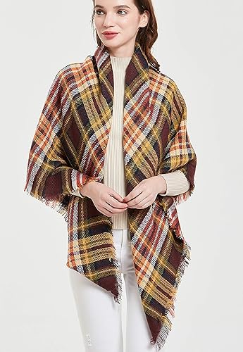 Miniatura 4 de Wander Agio Bufanda de manta cálida para mujer, chal cuadrado de invierno, bufandas infinitas grandes, bufanda a cuadros