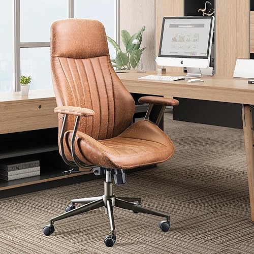 Silla ejecutiva ergonómica de mediados de siglo con respaldo alto, soporte lumbar giratorio con ruedas, silla de escritorio para computadora, tela
