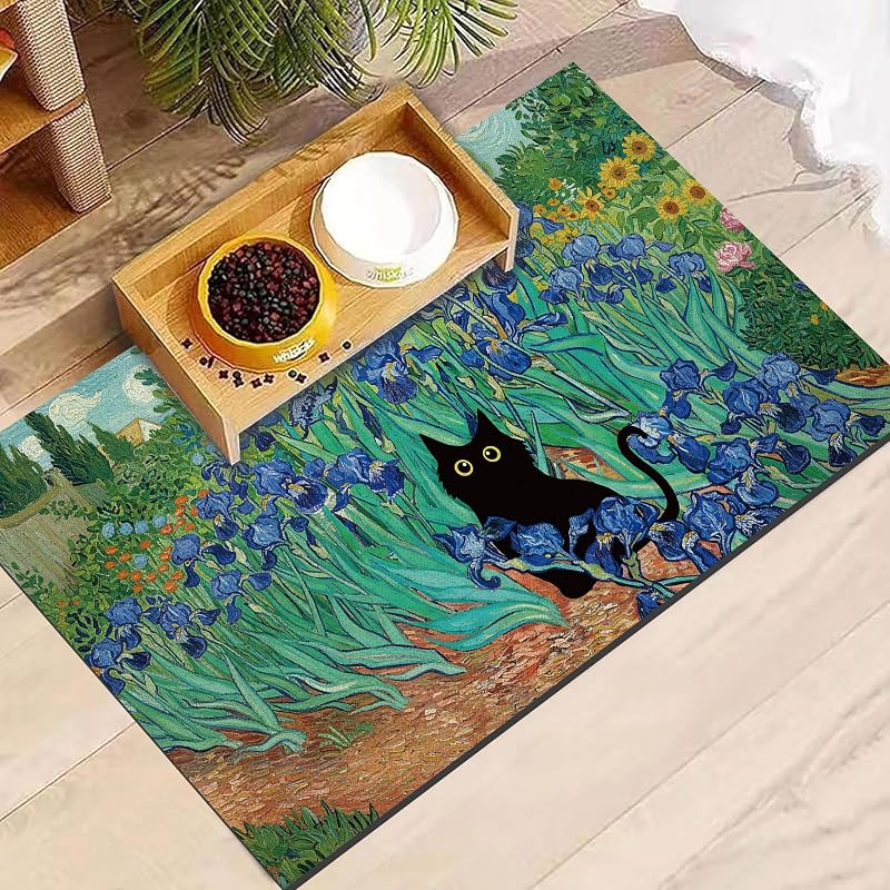 Tapete para Comedouro de Gatos e Cães Antiderrapante Romart Black Cat 50,8 x 30,5 cm